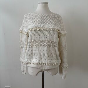 Sézane Crochet and Pompom Cream Sweater M